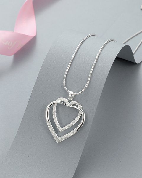 Love You double silver hearts necklace